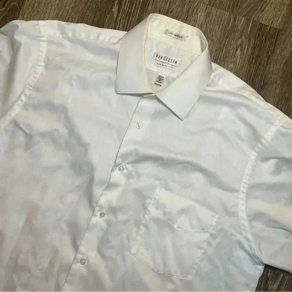 Mens White Van Heusen Lux Sateen Regular Fit White Button Up - 16 34/35 - Picture 2 of 8